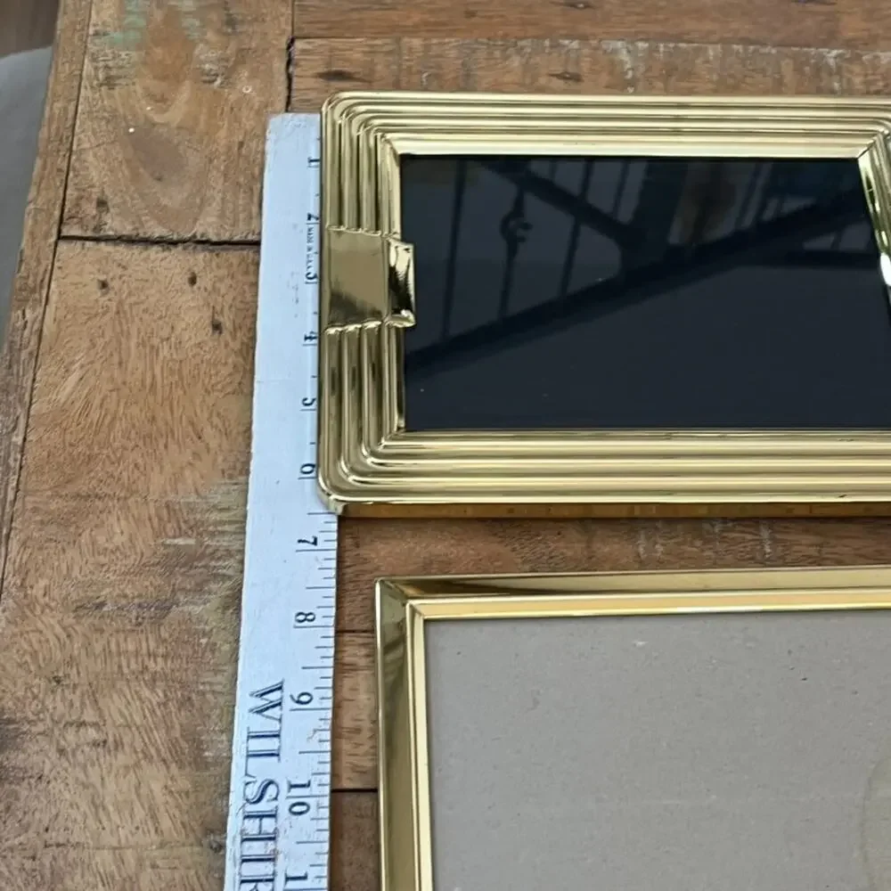 Vintage Solid Brass Striped Metal Gold Photo Frames Fits 5x7 Photos Minimalist